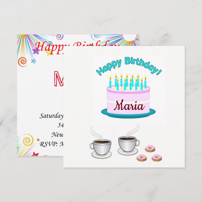 Invitación de Tarjeta de Cumpleaños Pastel Rosa (Anverso / Reverso)