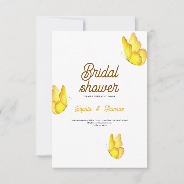 invitación de tarjeta de ducha de novia con maripo (Anverso)