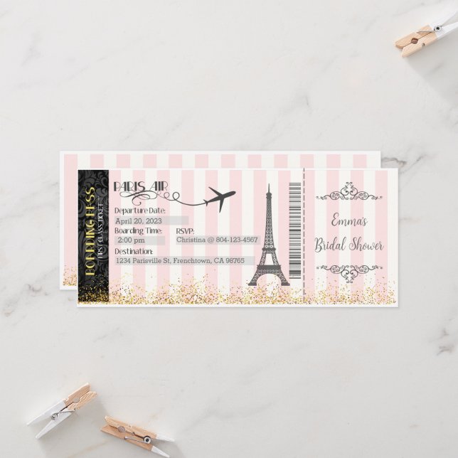 Invitación de Tarjeta de Embarque de París, Cumple (Anverso/Reverso In Situ)