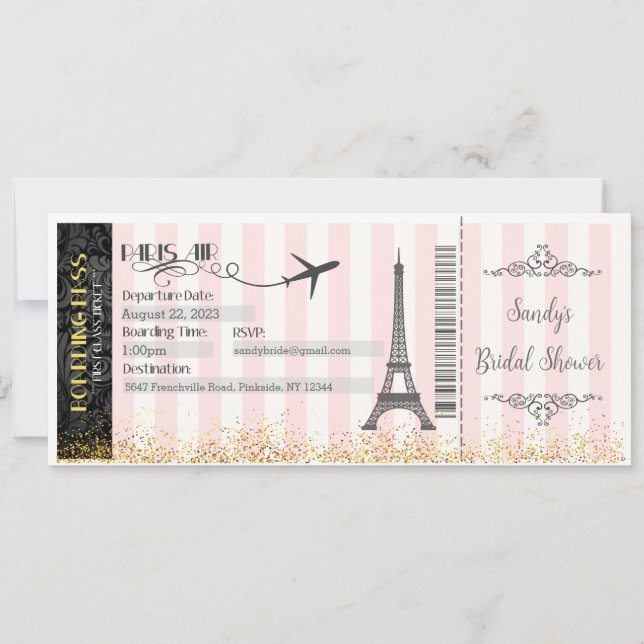 Invitación de Tarjeta de Embarque de París, Novia, (Anverso)
