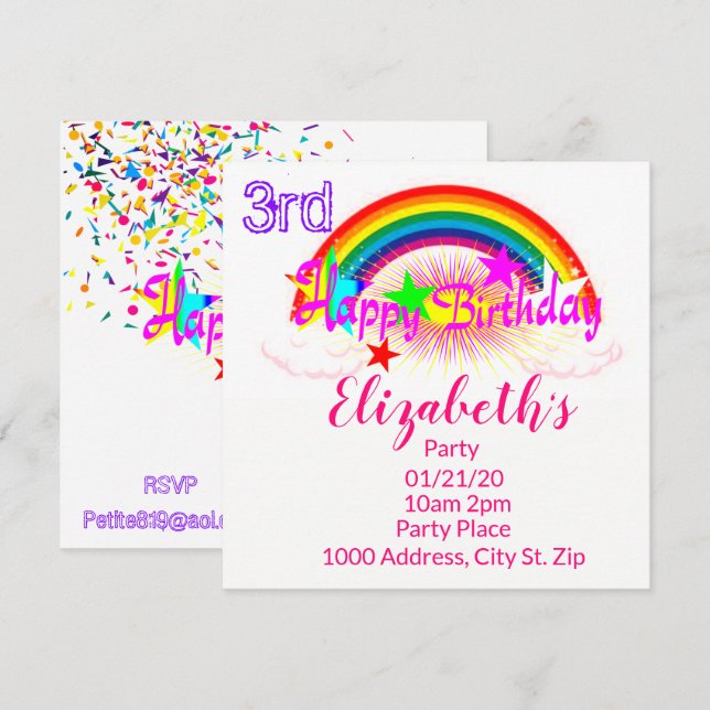 Invitación de Tarjeta de Feliz Cumpleaños Confeti  (Anverso / Reverso)