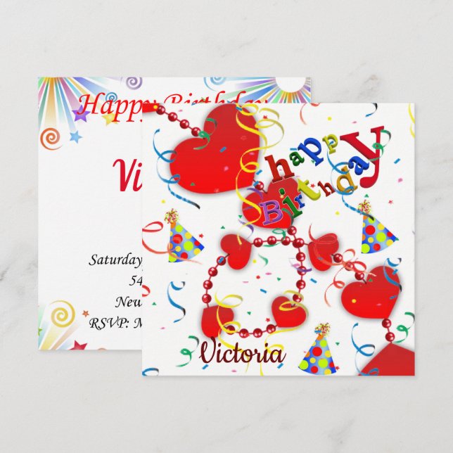 Invitación de Tarjeta de Feliz Cumpleaños Corazone (Anverso / Reverso)