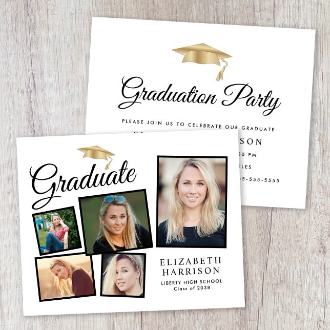 Invitación de Tarjeta de Graduación con Collage de (Budget Photo Collage Graduation Party Invitation)