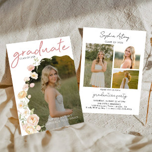 Invitación de Tarjeta de Graduación Floral de Foto