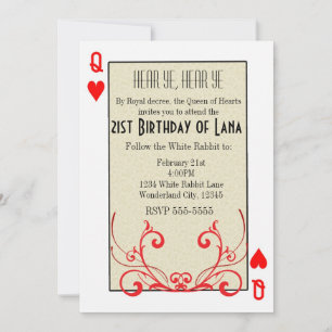 Invitación de tarjeta de la Reina de Corazones de 