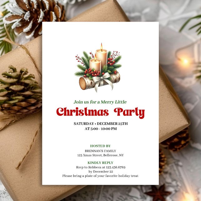 Invitación de tarjeta de Navidad con bayas de aceb (Stylish Holly Berries Christmas Invite Card)