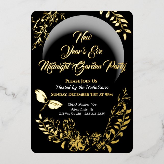Invitación de Tarjeta de Oro Botánico para Fiesta  (Anverso)