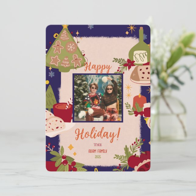 Invitación de tarjeta navideña de festividad con f (Anverso de pie)