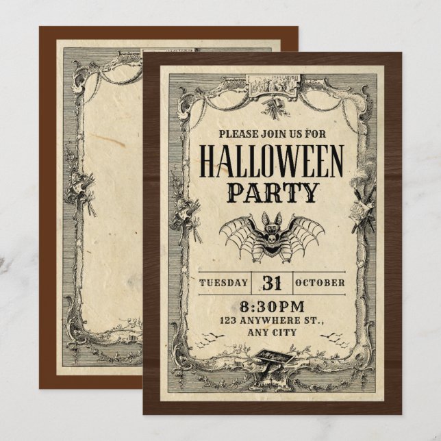 invitación de tarjeta para fiesta de Halloween (Anverso / Reverso)
