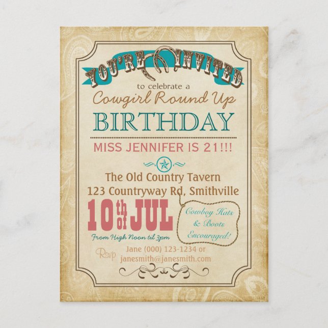 Invitación de Tarjeta Postal al Estilo Occidental (Anverso)