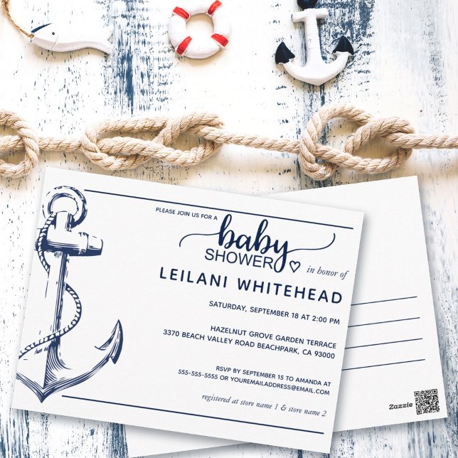 Invitación de tarjeta postal blanca para baby show (Subido por el creador)