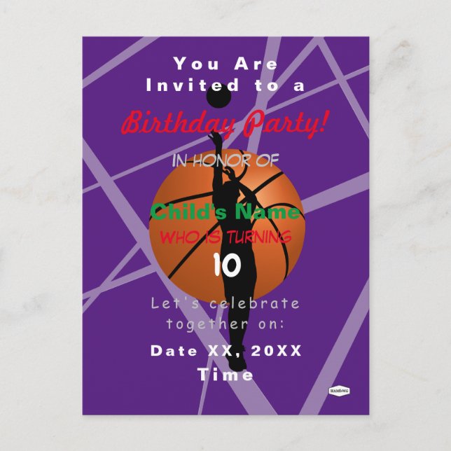 Invitación de Tarjeta Postal con Tema de Baloncest (Anverso)