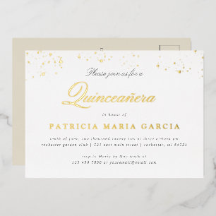 invitación de tarjeta postal de foil dorado para Q