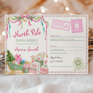 Invitación de tarjeta postal de Navidad para niña 