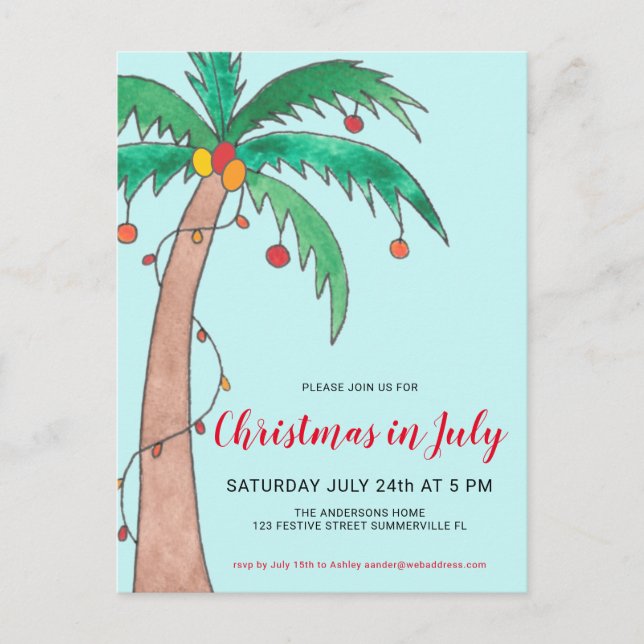 Invitación de Tarjeta Postal de Palma de Fiesta de (Anverso)