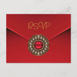 Invitación de tarjeta postal de respuesta RSVP roj