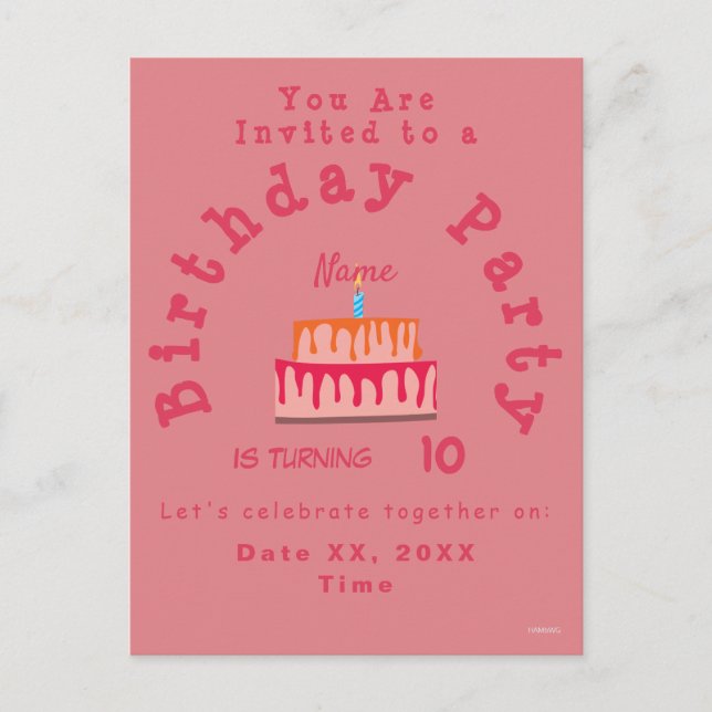 Invitación de Tarjeta Postal para Fiesta de Cumple (Anverso)