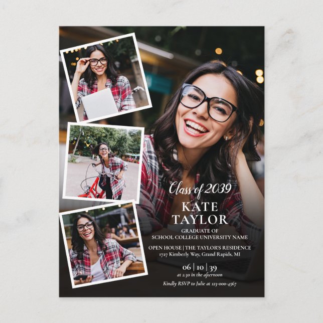 Invitación de Tarjeta Postal para Fiesta de Gradua (Anverso)