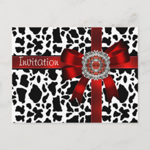 Invitación de Tarjeta Postal Vaca Lazo Rojo Negro 