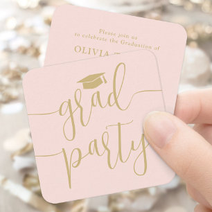 Invitación de Tarjeta Rosa y Dorada para Fiesta de