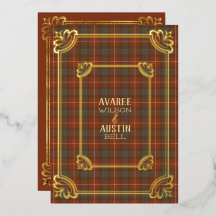 Invitación de Tartán Deteriorado Rojo Fraser con H