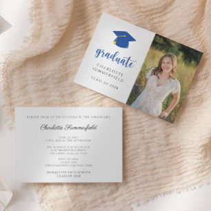 Invitación de Tassel con tapón de oro azul sencill