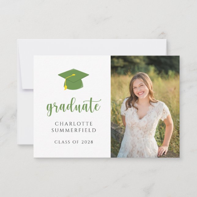 Invitación de Tassel con tapón de oro verde simple (Anverso)