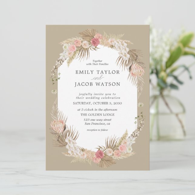 Invitación de Taupe Boho Floral Wedding (Anverso de pie)