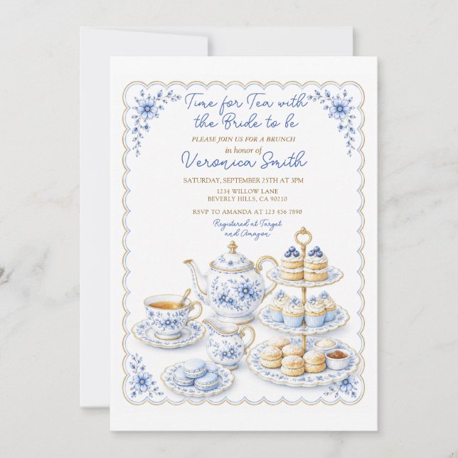 Invitación de Té Chinoiserie para Brunch con la No (Anverso)