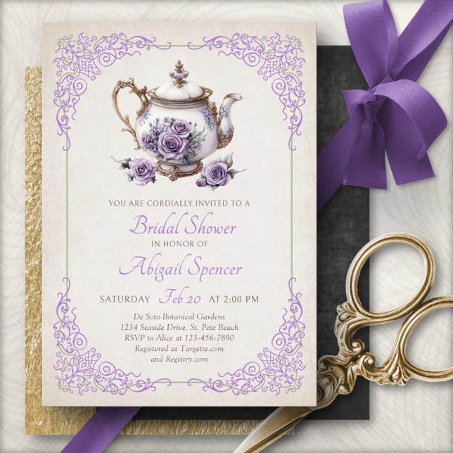 Invitación de Té de Boda Fiesta Nupcial Morado (Subido por el creador)