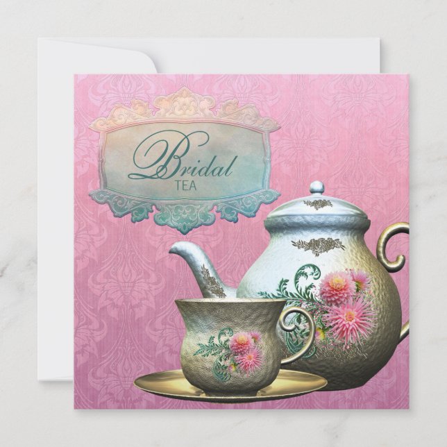 Invitación de té de boda rosa azul teñido de dahli (Anverso)
