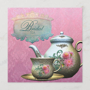 Invitación de té de boda rosa azul teñido de dahli