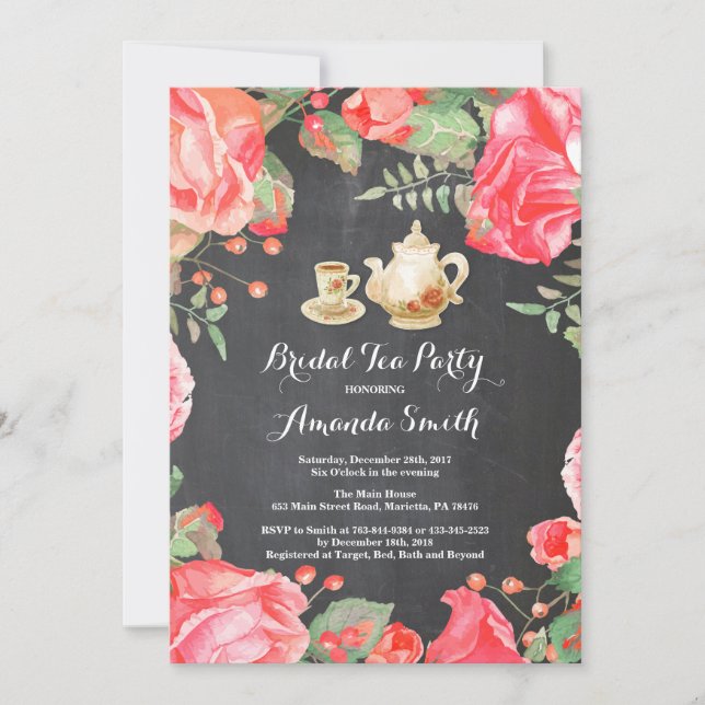 Invitación de té de despedida de soltera floral (Anverso)