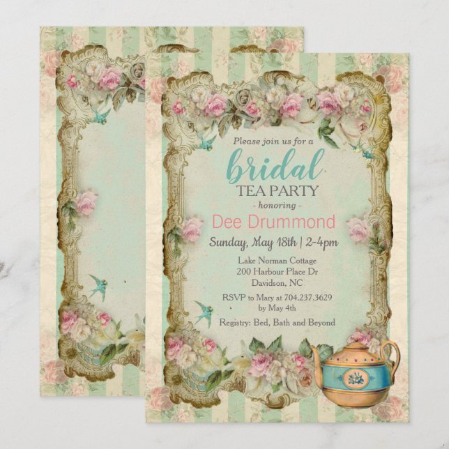Invitación de Té de Fiesta de Despedida de Soltera (Anverso / Reverso)