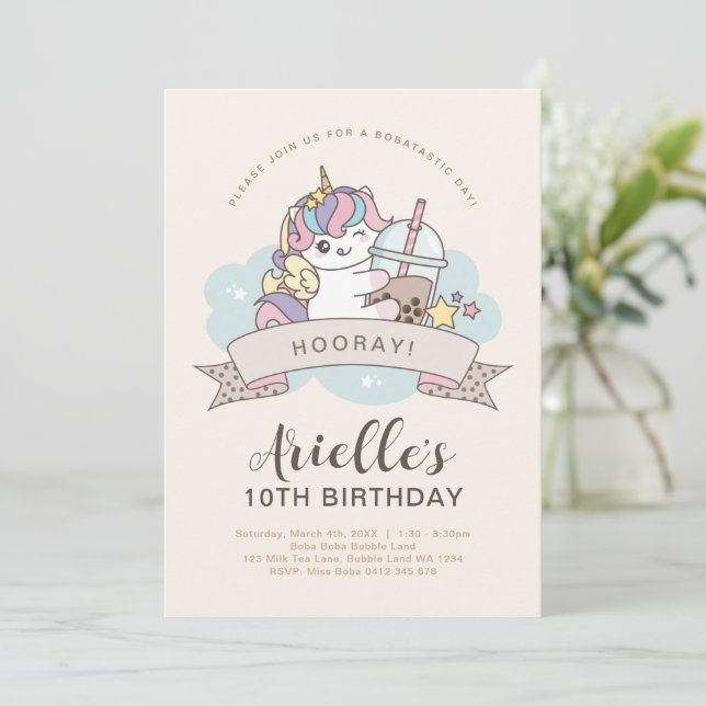 Invitación de té de leche con burbujas de unicorni (Anverso de pie)