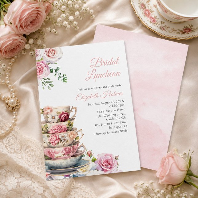 Invitación de té floral para almuerzo de boda (Floral Teacup Bridal Luncheon Invitation)