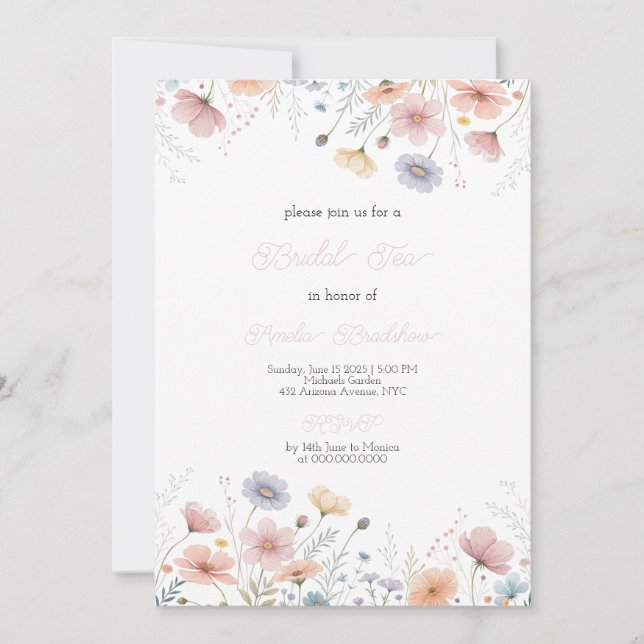Invitación de té floral para la boda, fiesta de ja (Anverso)