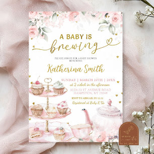Invitación de té floral rosa: está preparando al b