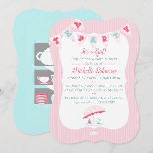 Invitación de té para baby shower de niña con esti