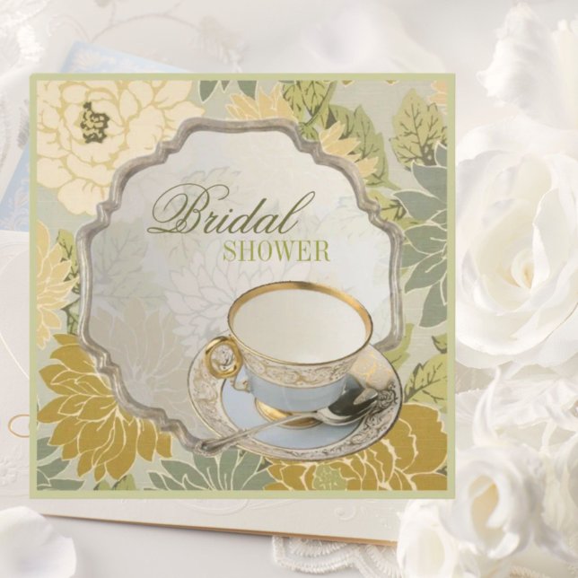 Invitación de té para despedida de soltera con flo (vintage floral Bridal Shower Tea Party Invitation)