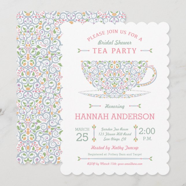 Invitación de Té para Fiesta de Despedida de Solte (Anverso / Reverso)