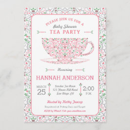 Invitación de té rosa para baby shower de Lacy Tea