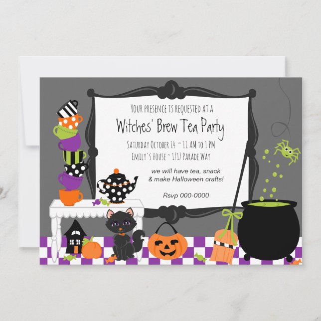 Invitación de Tea Party Witches (Anverso)