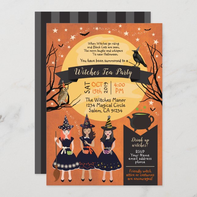 Invitación de Tea Party Witches (Anverso / Reverso)