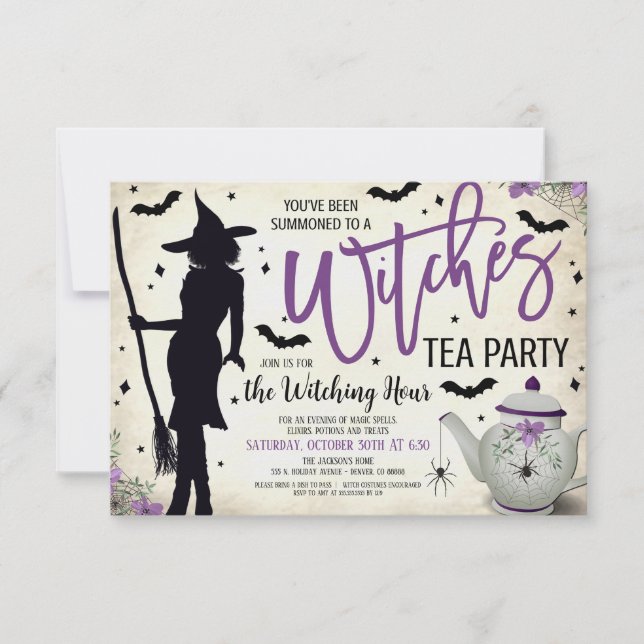 Invitación de Tea Party Witches (Anverso)