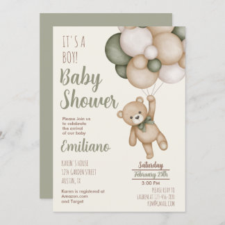 Invitación de Teddy Bear Baby Shower Boy