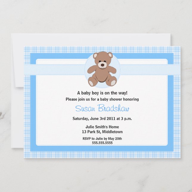 Invitación de Teddy Bear Baby Shower - Chico (Anverso)