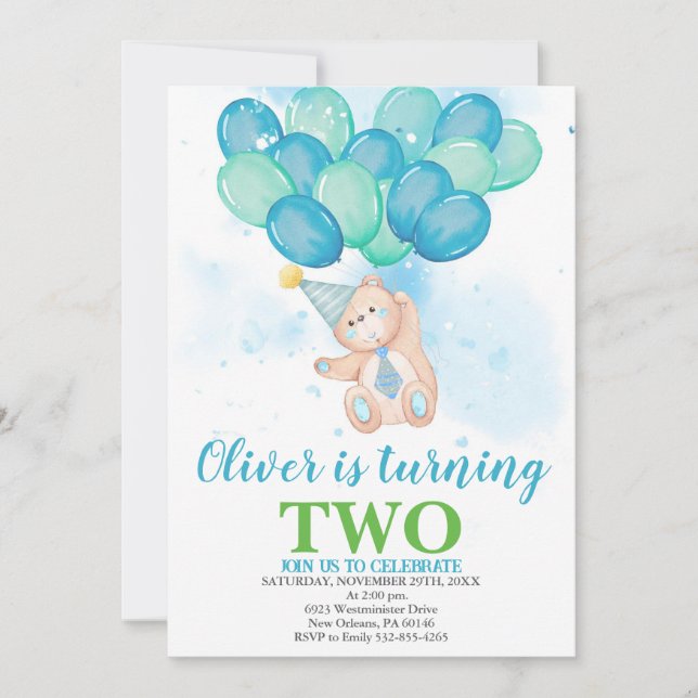 Invitación de Teddy Bears, Balón acuático Cumpleañ (Anverso)