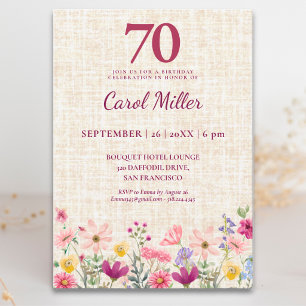Invitación de tela de flores silvestres rosadas el