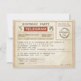 invitación de telegrama de cumpleaños vintage